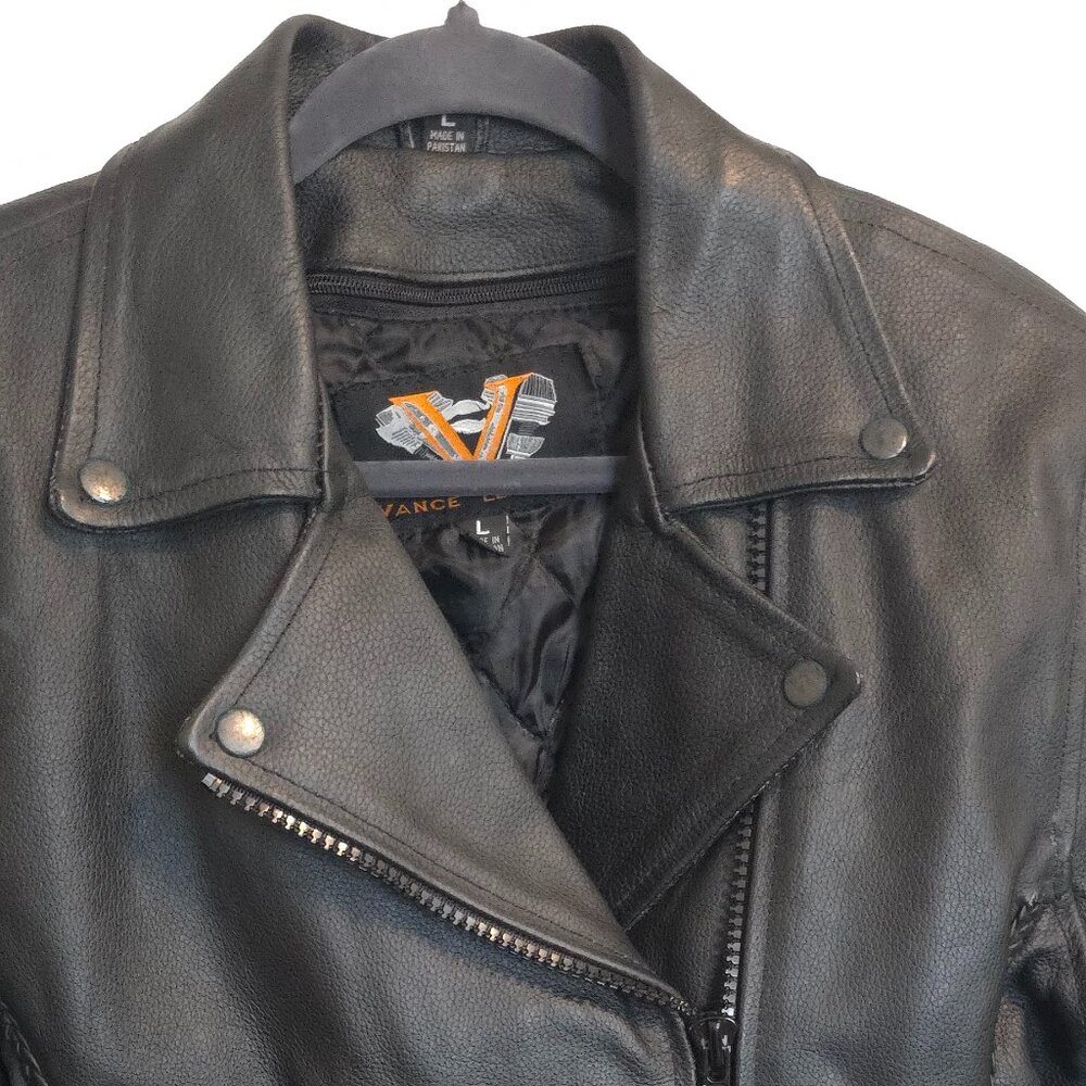 Vance Black Leather Premium Cowhide Braid Motorcycle Jacket - Woman's Size L - Picture 9 of 15